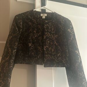 LOFT Elegant Black and bronze gold Brocade Jacket